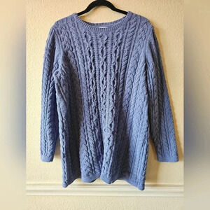 J Jill Women L Cable Knit Sweater Pullover Chunky Periwinkle Tunic Length Soft